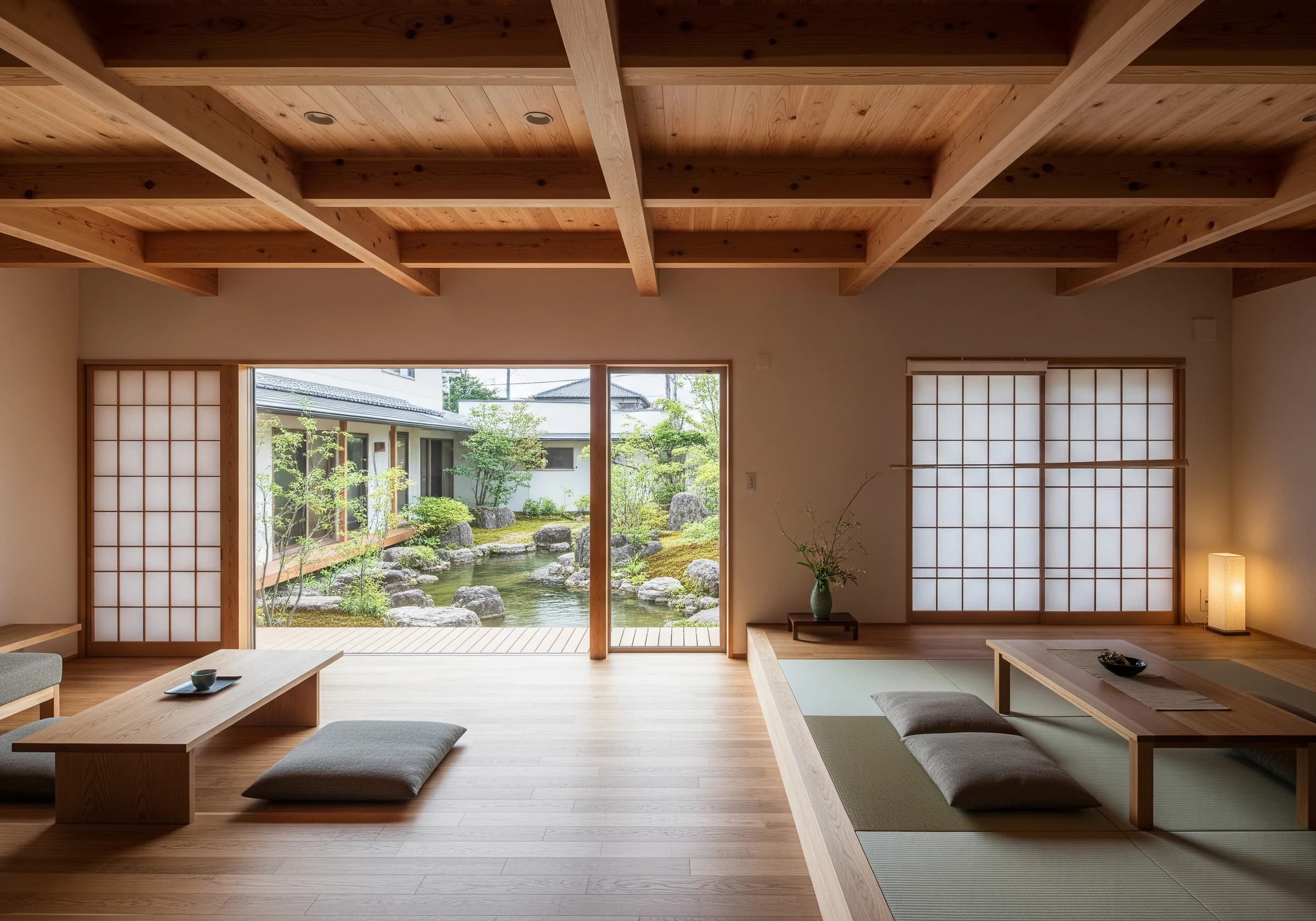 手刻みの構造でつくる木造住宅の内観